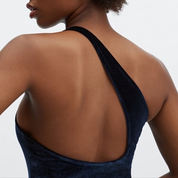 NWT 💙 Fabletics Gigi Velour One Shoulder Bodysuit in Deep Navy Blue • S Small - Picture 3 of 3